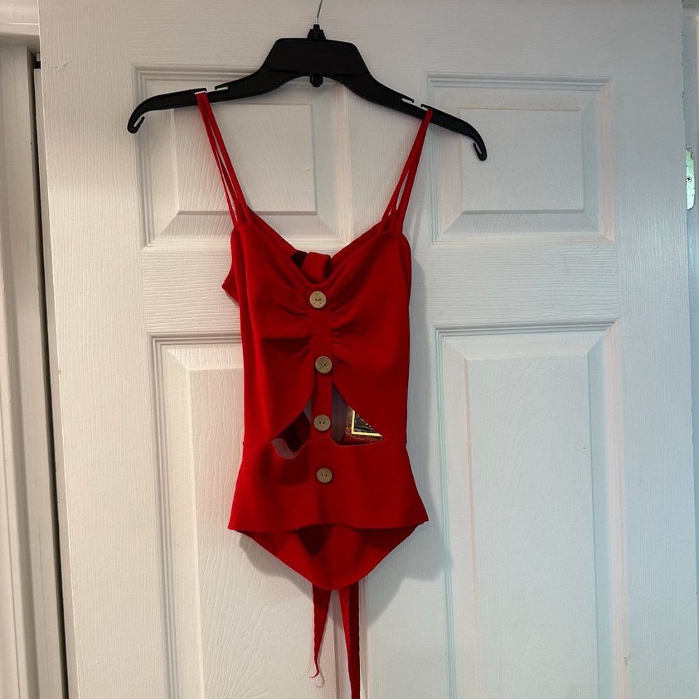 Red Knit Top with Tie Back